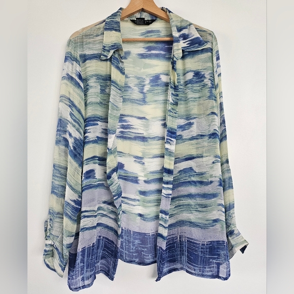 Dons Collection 100% Silk Shirt Size L Blue Long Sleeve - Picture 15 of 15